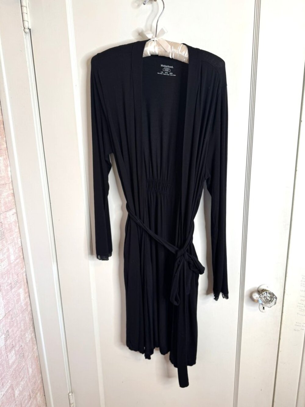 Motherhood Maternity Sleep Black Lightweight Knit Tie Front Robe sz L/XL